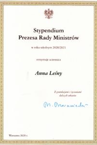 dyplom Stypendium Prezesa Rady Ministrów