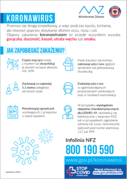 plakat informacyjny dotyczący ochrony przed koronawirusem