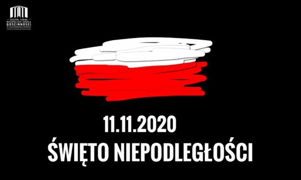 Plakat z flagą polski na czarnym tle z napisem święto niepodległości