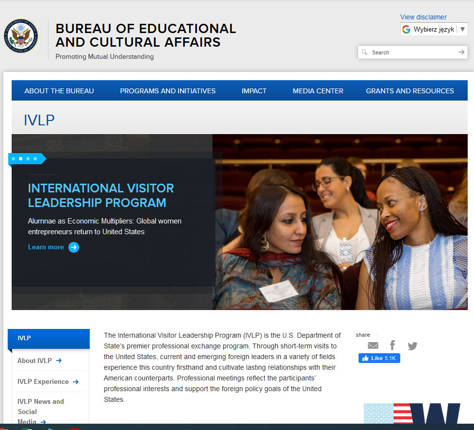 zrzut z ekranu The International Visitor Leadership Program