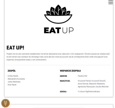 zrzut ekranu przedstawiający informacje na temat projektu Eat Up